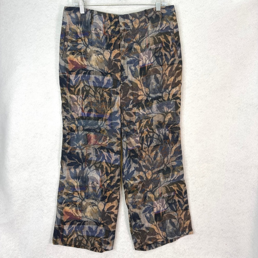 Peruvian‎ Connection Indigo Botanic Leaf Print Viscose Wide Leg Pants Sz 14 Boho